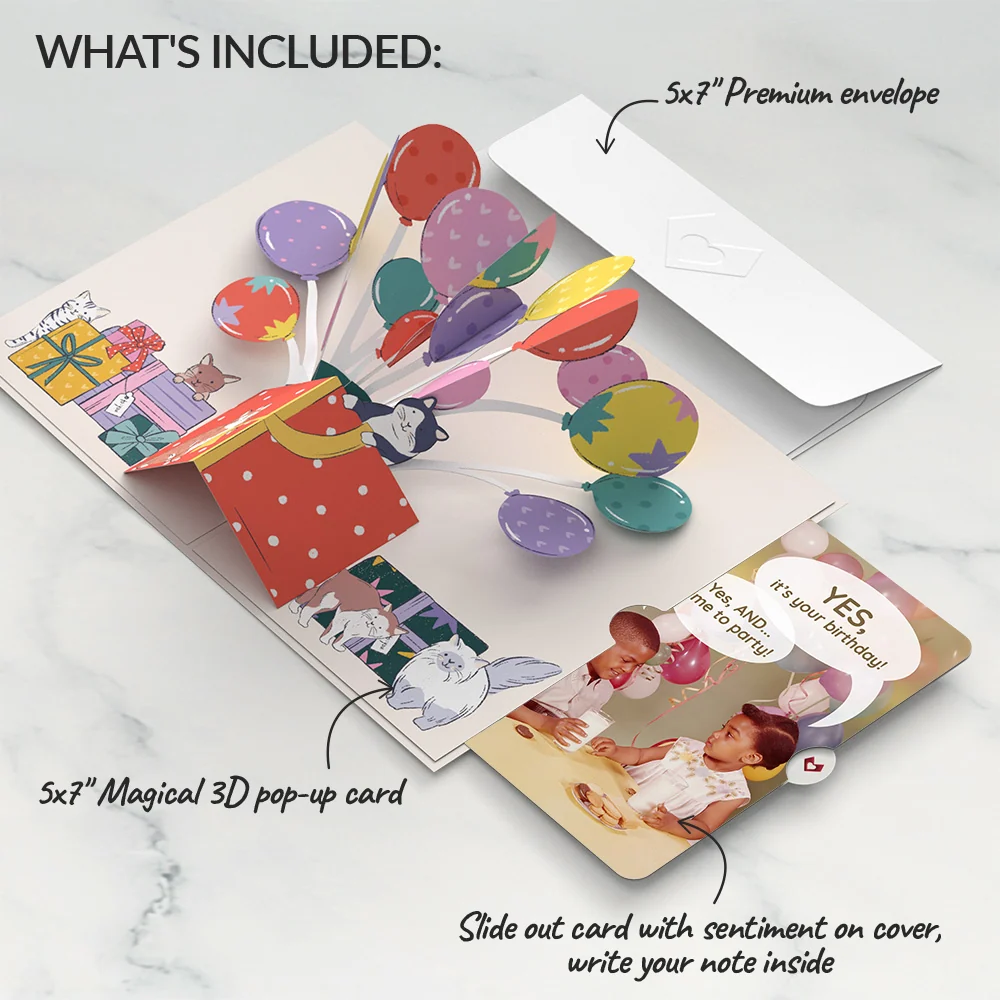Lovepop Curious Cats Birthday Pop-Up Card and Time to Party Sentiment Set - Image 2