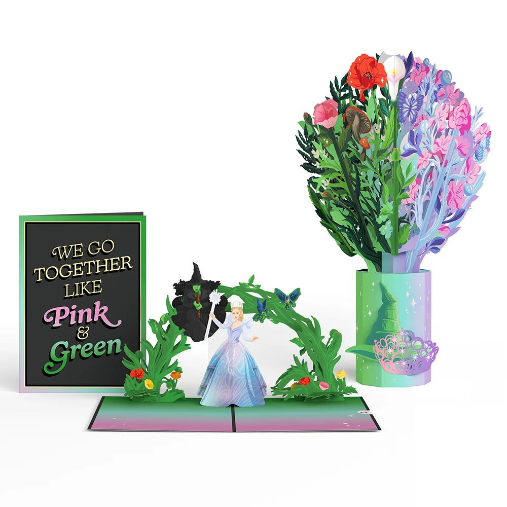 Lovepop Wicked We Go Together Like Pink & Green Pop-Up Card & Bouquet Bundle