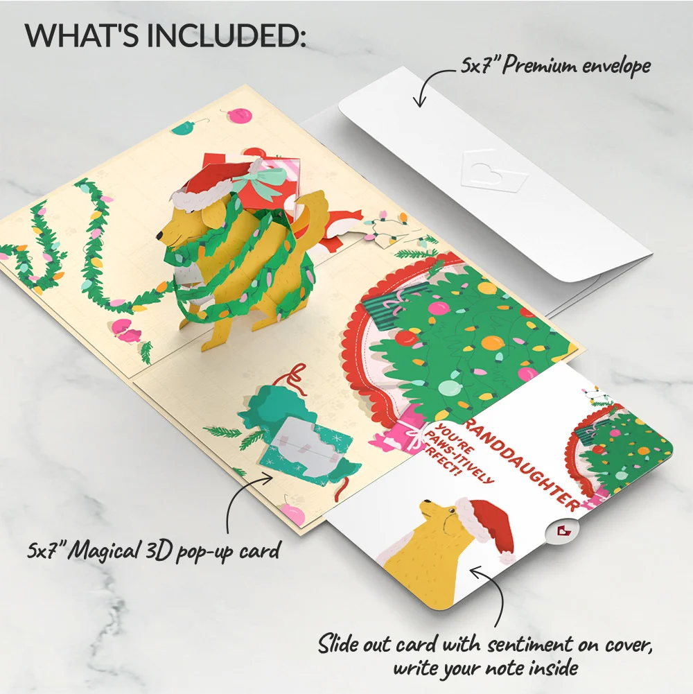 Lovepop Feliz Naughty Dog Christmas Pop-Up Card and Sentiment Set for Granddaughter - Image 2