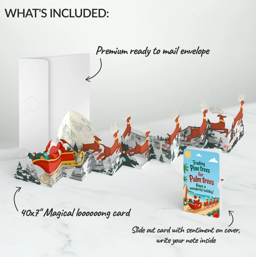Lovepop Christmas Sleigh Ride Loooooong Card (Expands to 2 feet) and Beach Santa Sentiment Set - Image 2
