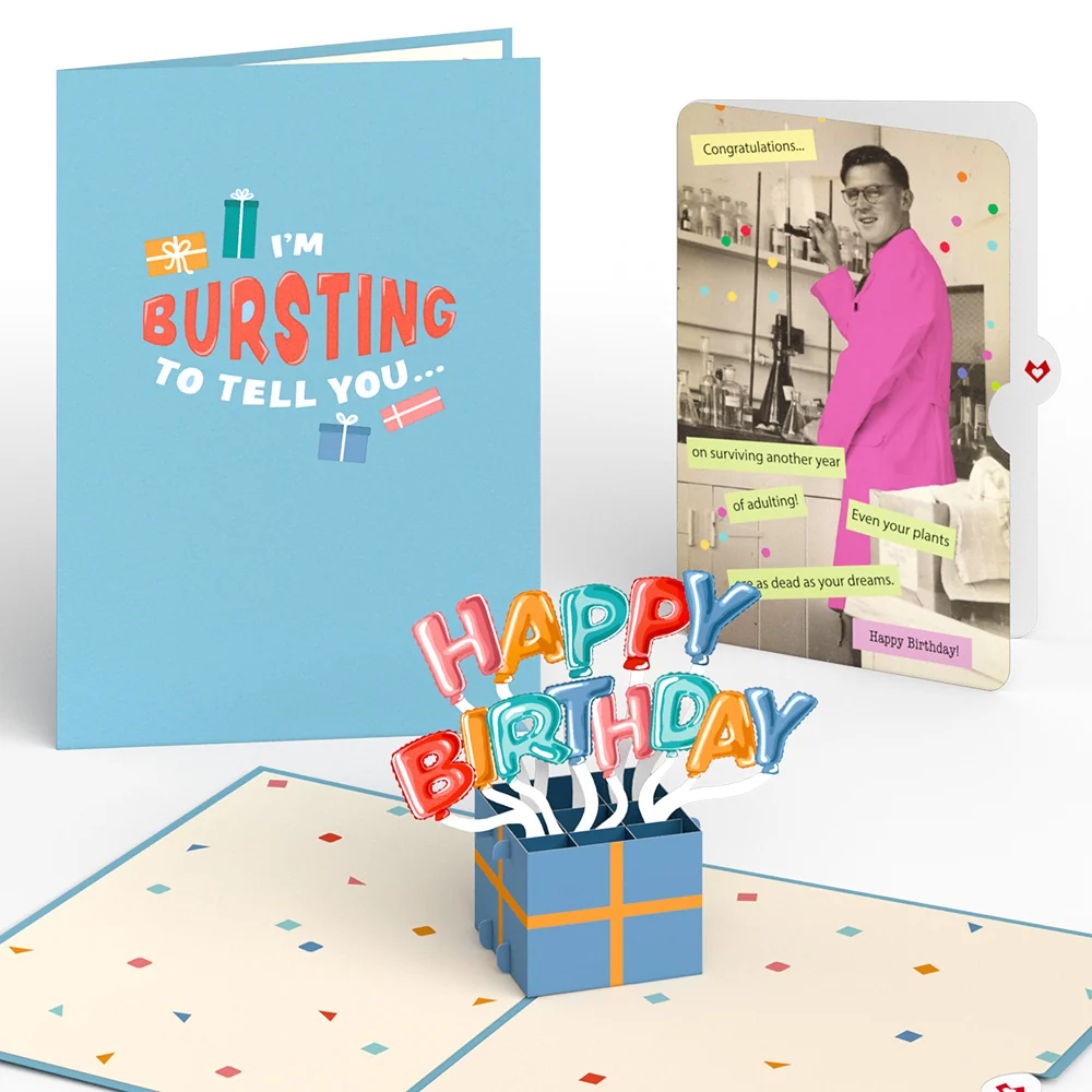 Lovepop Happy Birthday Burst Pop-Up Card and Survive Another Year of Adulting Sentiment Set