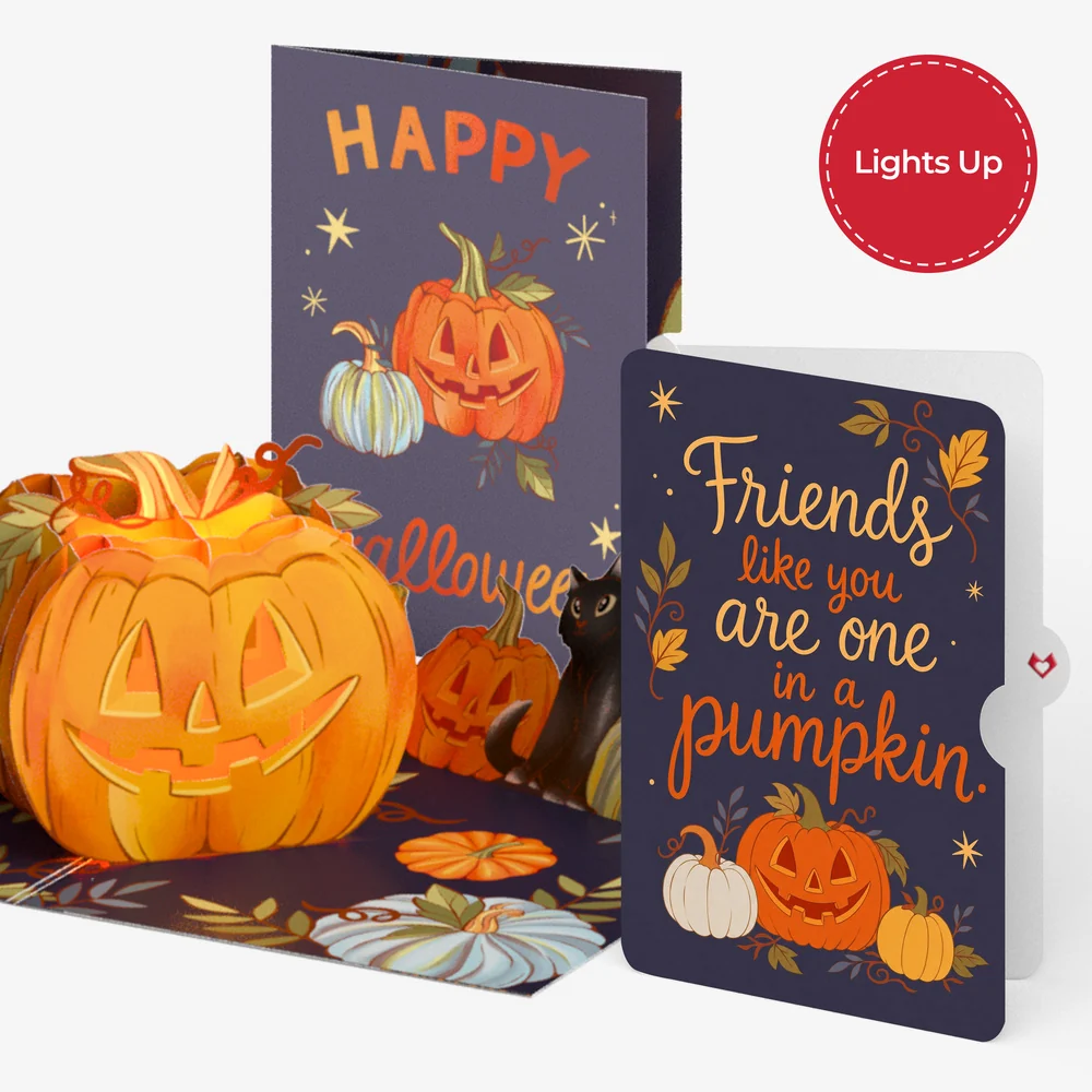 Lovepop Happy Halloween Pumpkin Light-Up Pop-Up Card and Sentiment Set for Friend