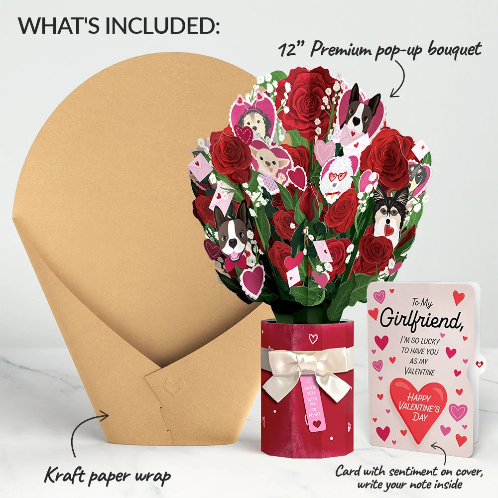 Lovepop I Woof You Dog Valentine Bouquet and Sentiment Set for Girlfriend Vase - Image 2