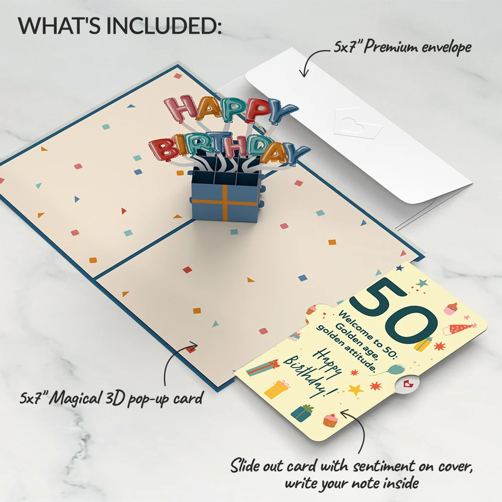 Lovepop Happy 50th Birthday Burst Pop-Up Card and Sentiment Set - Image 2