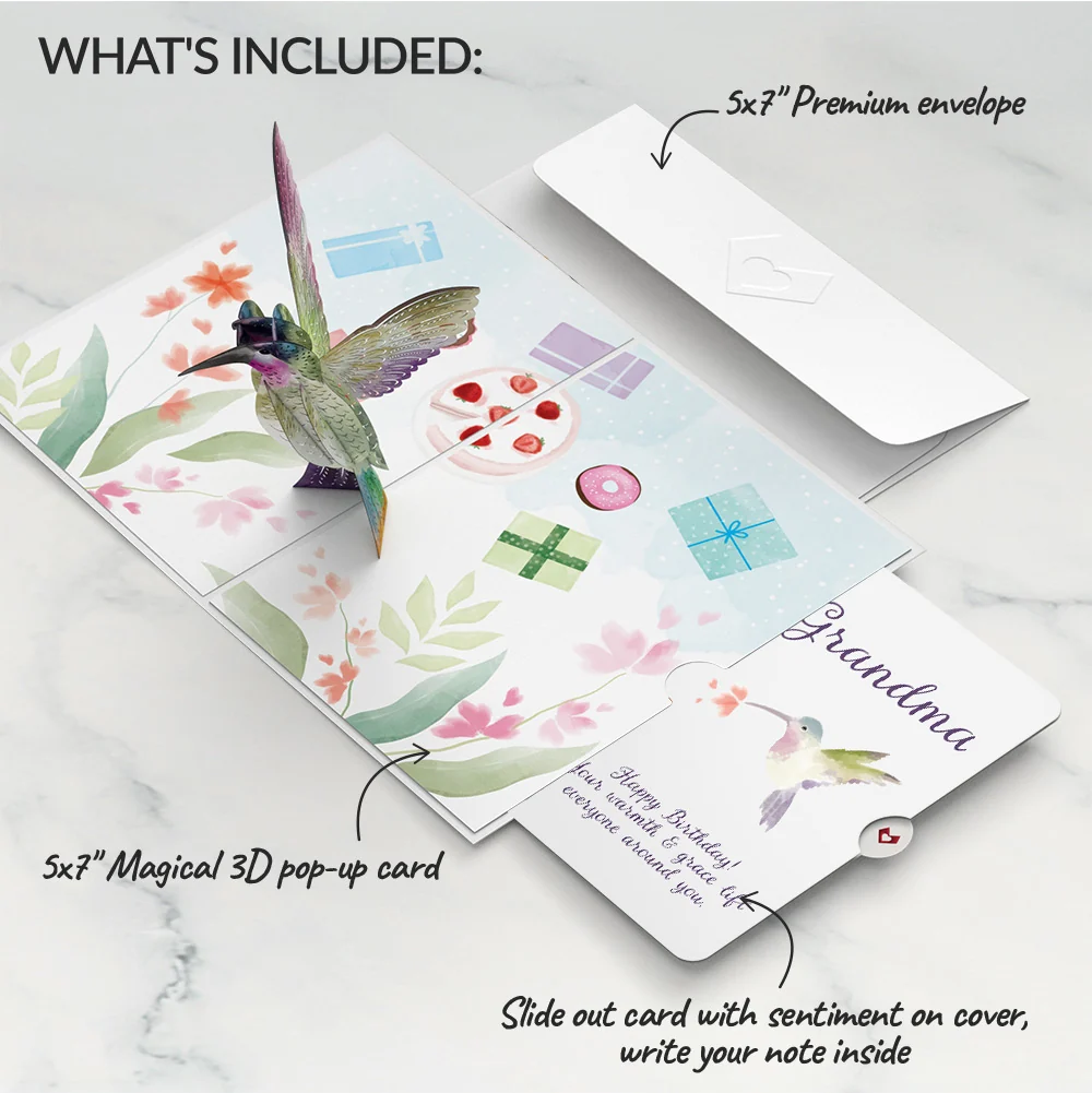 Lovepop Hummingbird Birthday Pop-Up Card and Sentiment Set for Grandmother - Image 2