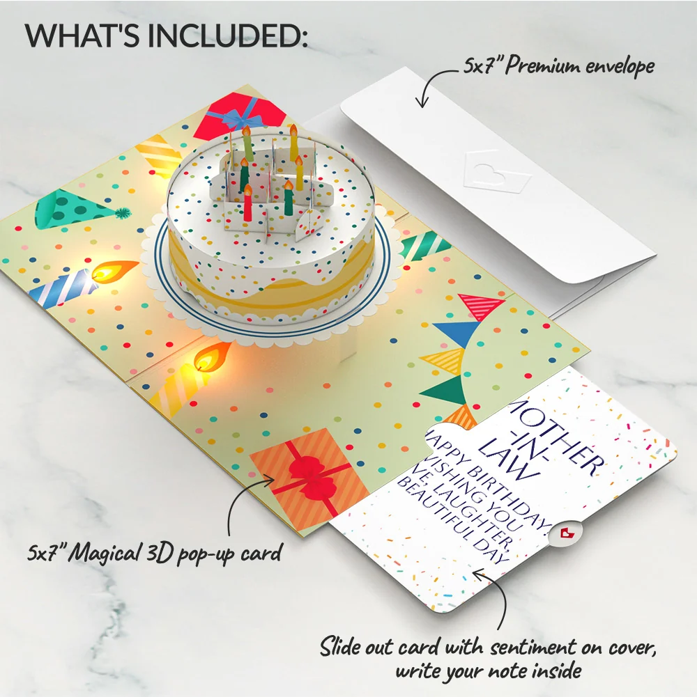 Lovepop Happy Birthday Confetti Cake Music and Lights Pop-Up Card and Sentiment Set for Mother-in-law Candle - Image 2