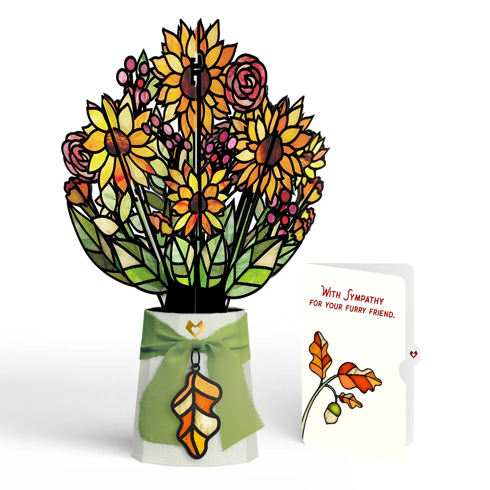 Lovepop Golden Hour Sunflower Sympathy Suncatcher Bouquet and Sentiment Set for Your Pet Glass