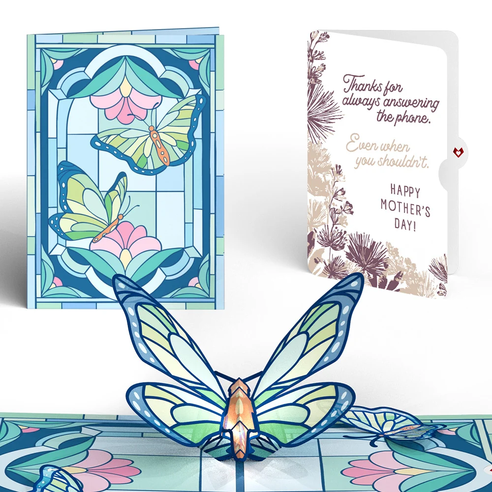 Lovepop Stained Glass Butterfly Mother’s Day Light-Up Pop-Up Card and Soft Neutral Bloom Sentiment Set for Mom