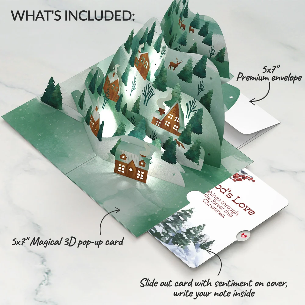 Lovepop Winter Wishes Mountain Village Christmas Light-Up Pop-Up Card and God's Love Sentiment Set - Image 2