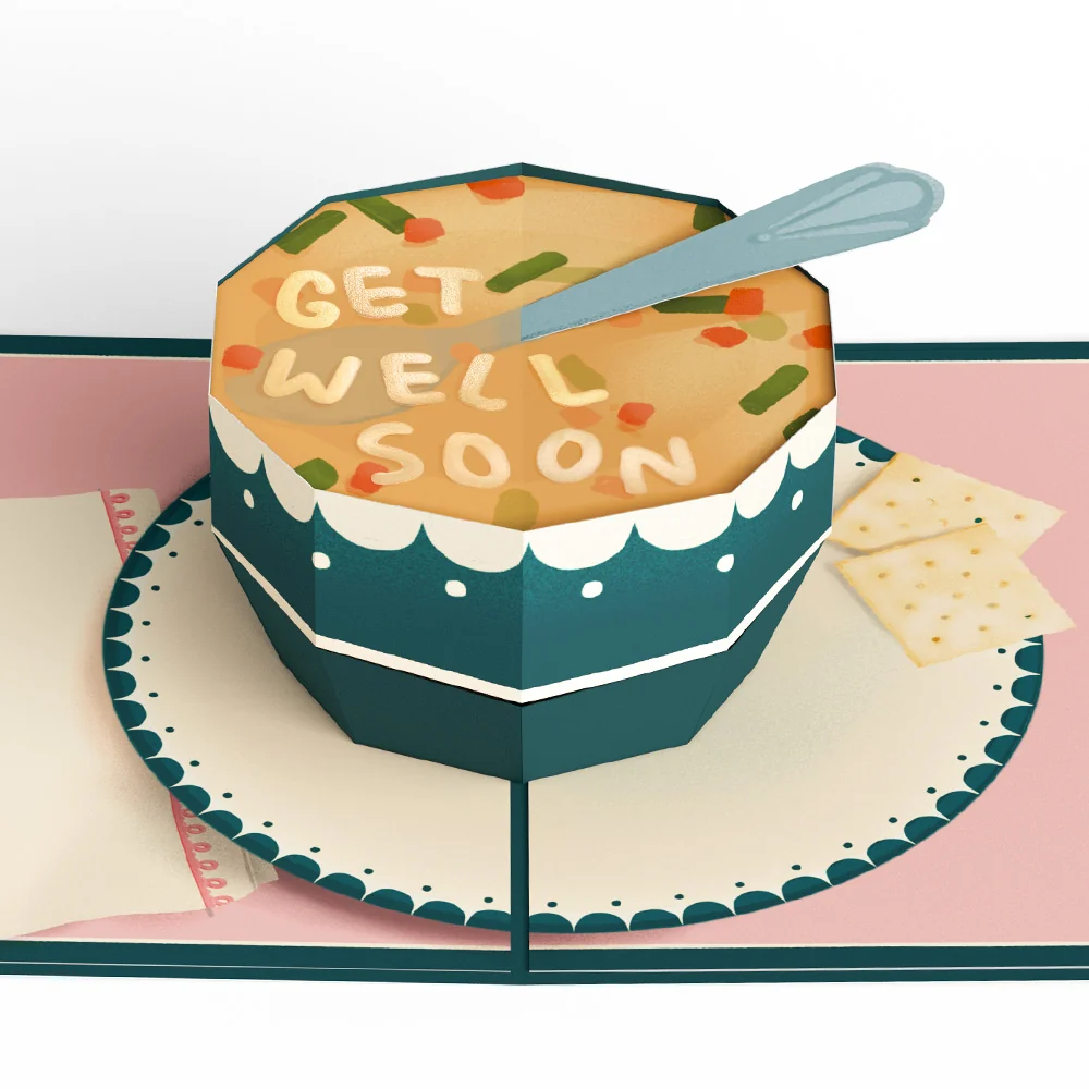 Lovepop Get Well Soon Soup Pop-Up Card and Uncomfortable Version Sentiment Set Cream - Image 3