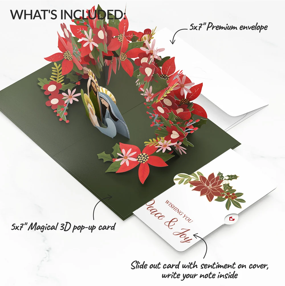Lovepop A Child Is Born Christmas Pop-Up Card and Poinsettia Peace & Joy Sentiment Set Cream - Image 2