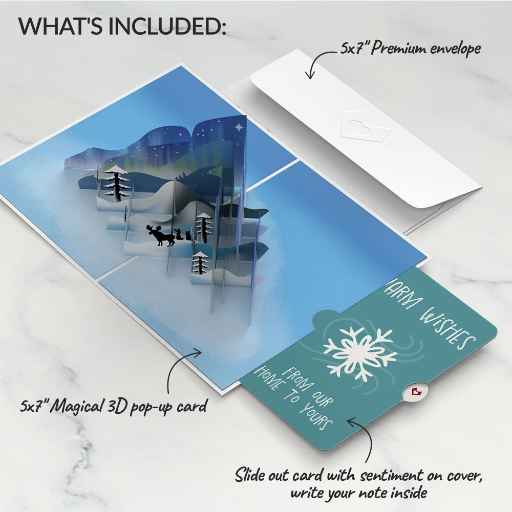 Lovepop Winter Borealis Scene Pop-Up Card and Snowflake Holiday Sentiment Set - Image 2