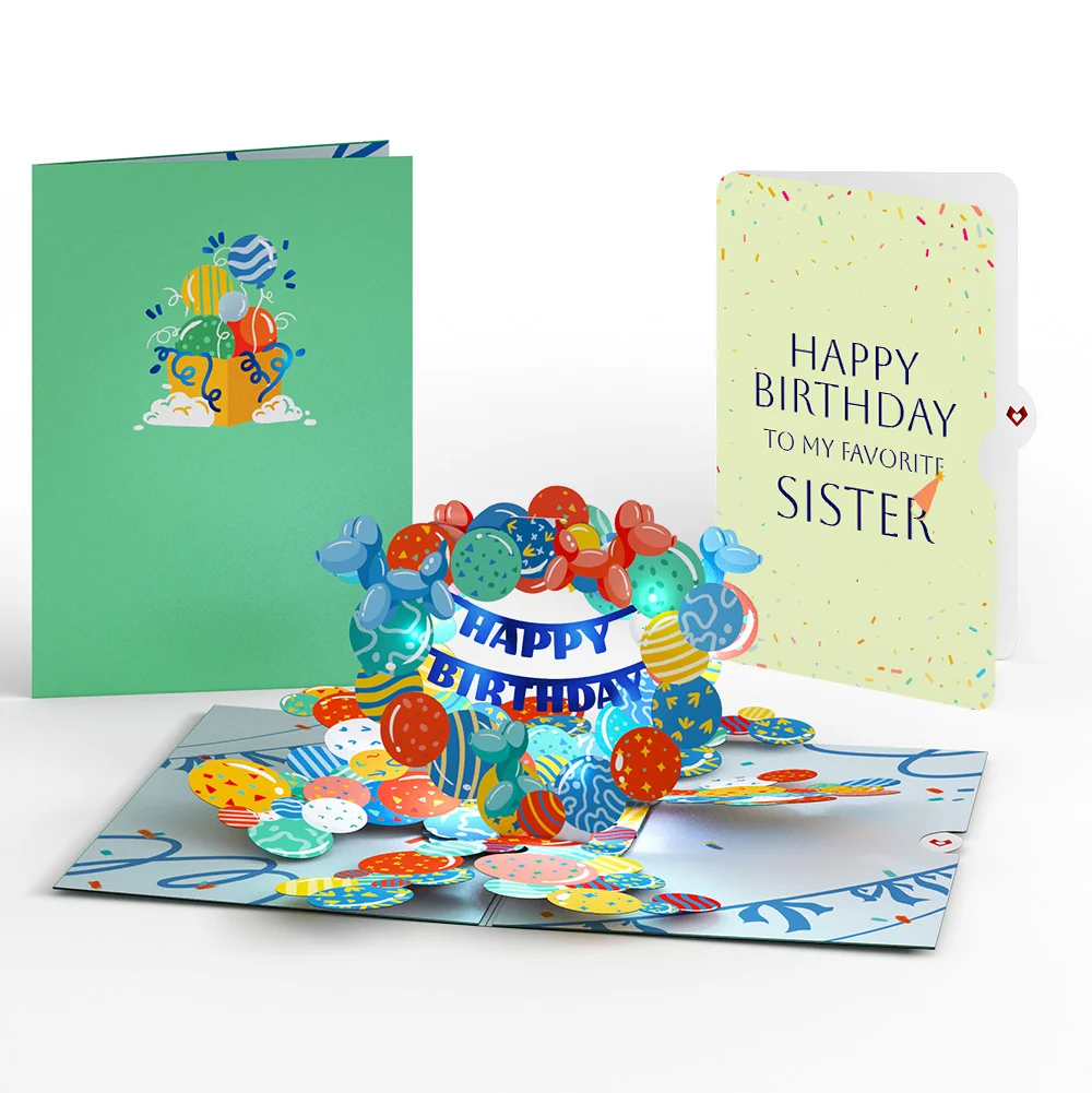 Lovepop Happy Birthday Balloons Music and Lights Pop-Up Card and Sentiment Set for Sister