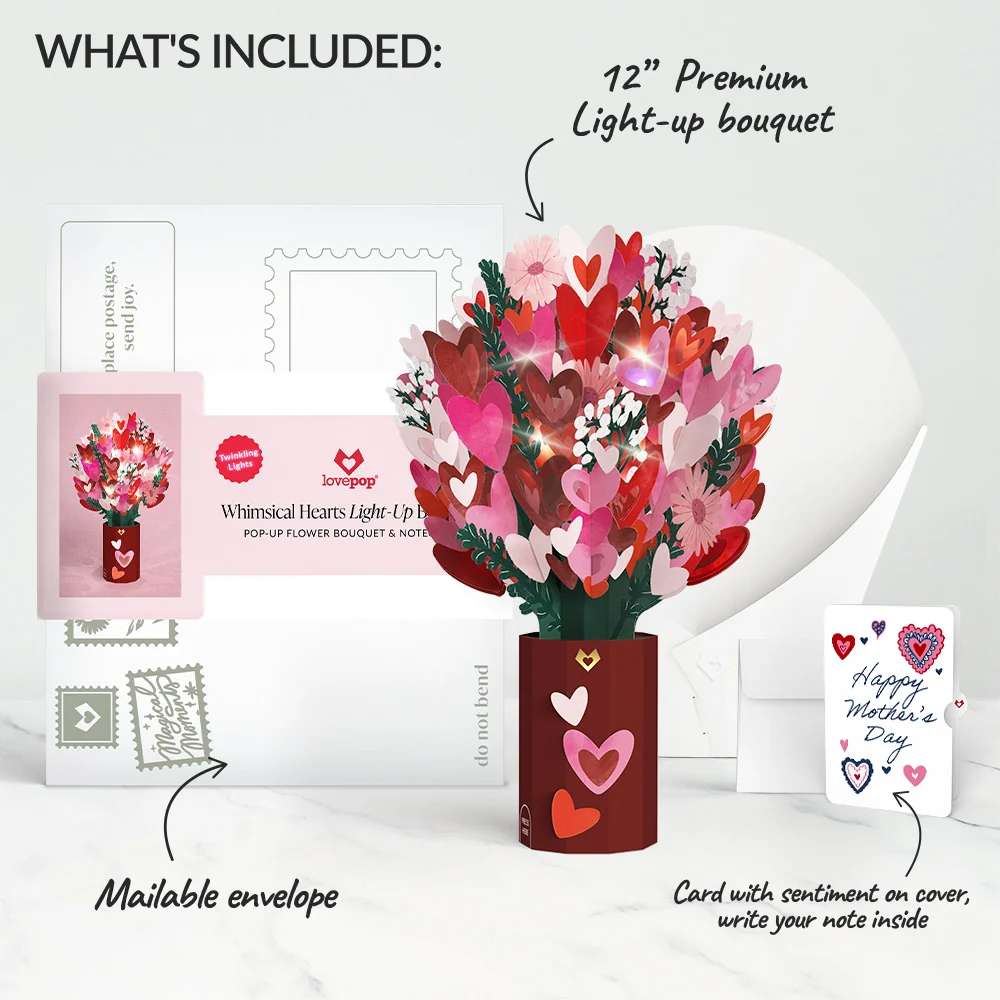 Lovepop Whimsical Hearts Mother's Day Light-Up Bouquet and Sentiment Set Vase - Image 2