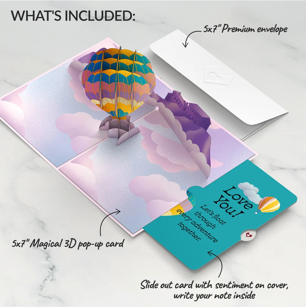 Lovepop Adventure Awaits Hot Air Balloon Love Pop-Up Card and Sentiment Set Basket - Image 2
