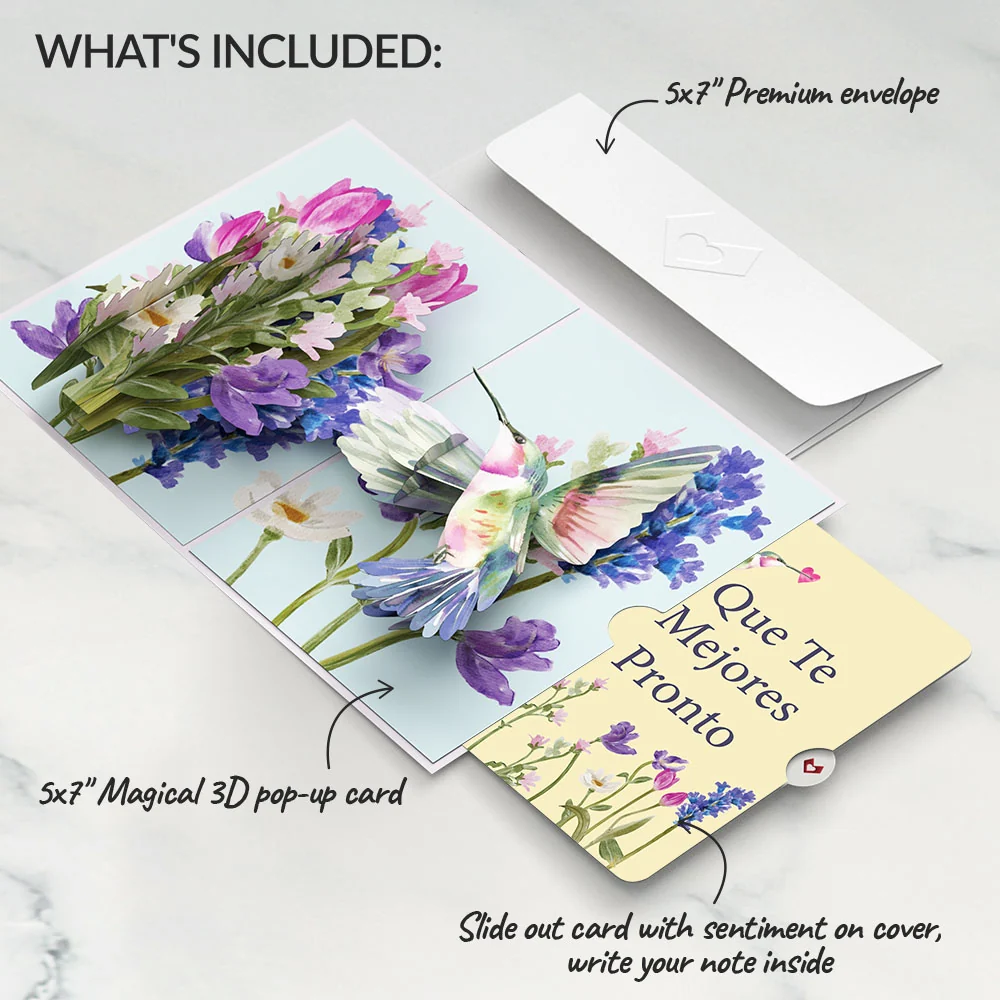 Lovepop Love in Bloom Hummingbird Pop-Up Card and Spanish Get Well Sentiment Set - Image 2