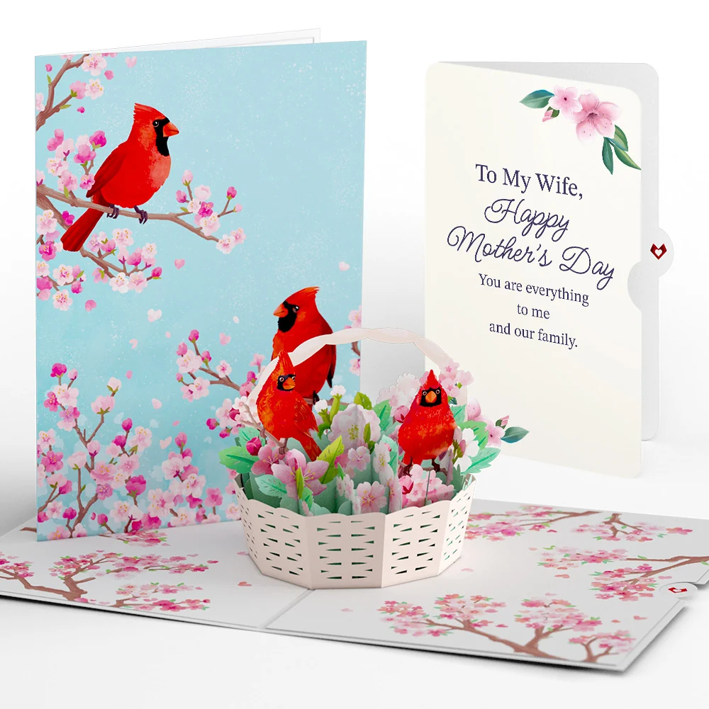 Lovepop Cherry Blossom Basket with Cardinals Mother's Day Pop-Up Card and Sentiment Set for Wife