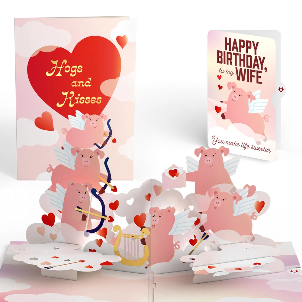Lovepop Hogs and Kisses Birthday Music and Lights Pop-Up Card and Sentiment Set for Wife