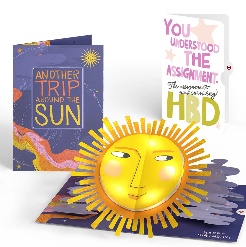 Lovepop Another Trip Around the Sun Birthday Light-Up Pop-Up Card and Surviving Assignment Sentiment Set