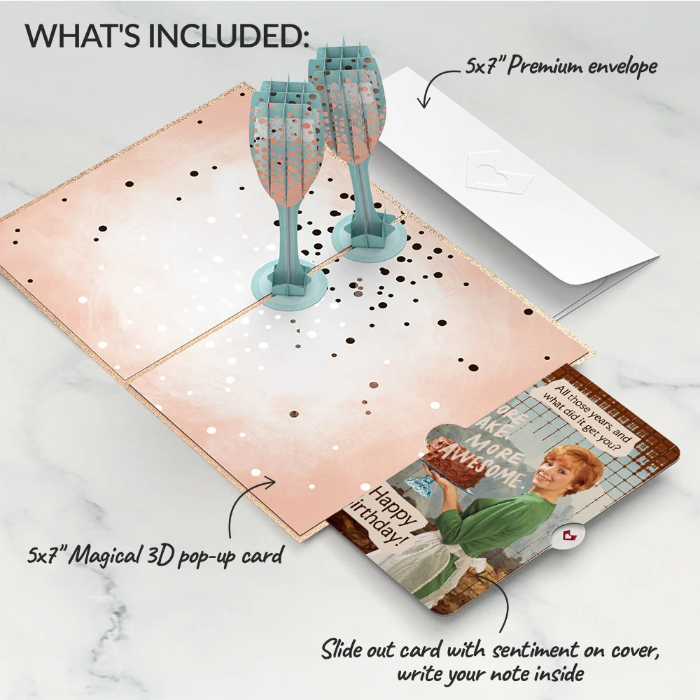 Lovepop Champagne Toast Birthday Pop-Up Card and More Cake More Awesome Sentiment Set - Image 2