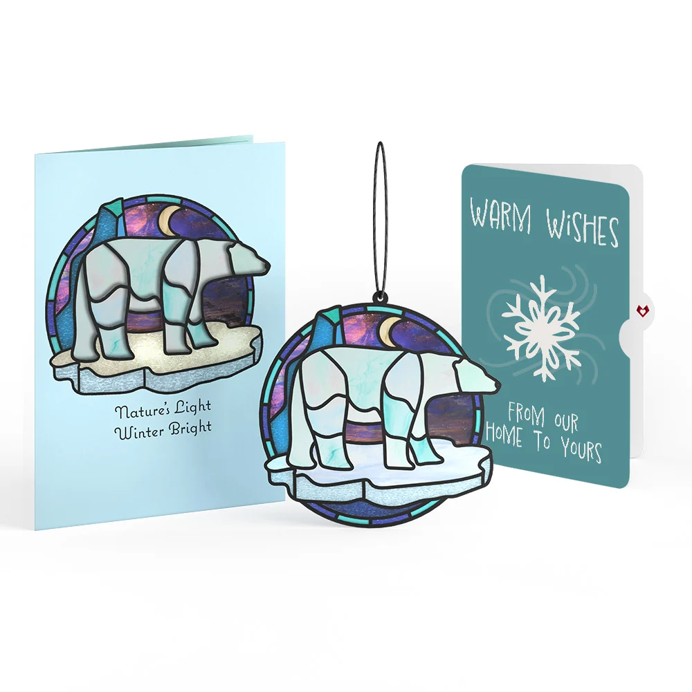 Lovepop Nature's Light Polar Bear Holiday Suncatcher Card and Sentiment Set Glass