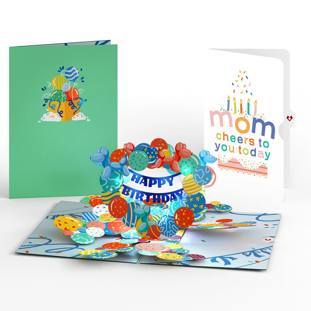 Lovepop Happy Birthday Balloons Music and Lights Pop-Up Card and Sentiment Set for Mom Candle