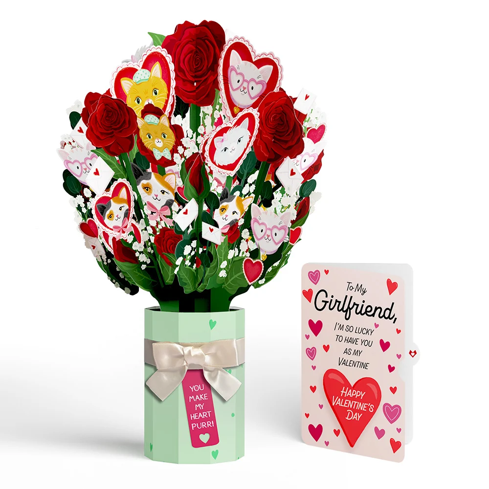 Lovepop You Make My Heart Purr Cat Valentine Bouquet and Sentiment Set for Girlfriend Vase