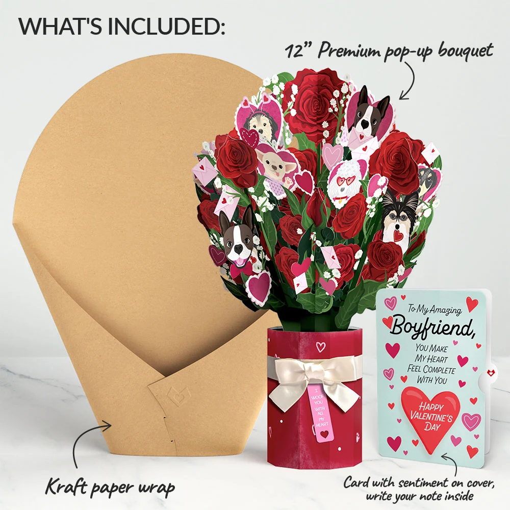 Lovepop I Woof You Dog Valentine Bouquet and Sentiment Set for Boyfriend Vase - Image 2