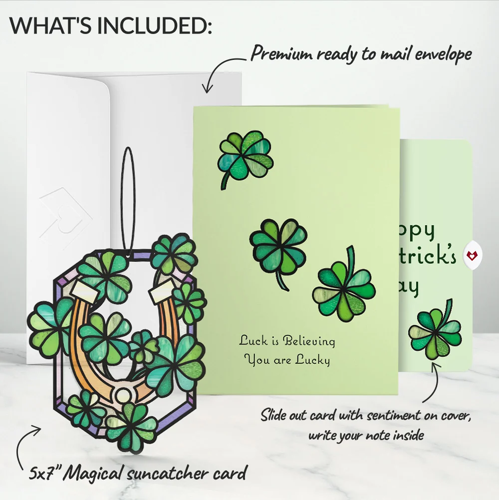 Lovepop Lucky Shamrock St. Patrick’s Day Suncatcher Card and Lucky Clover Sentiment Set Glass - Image 2