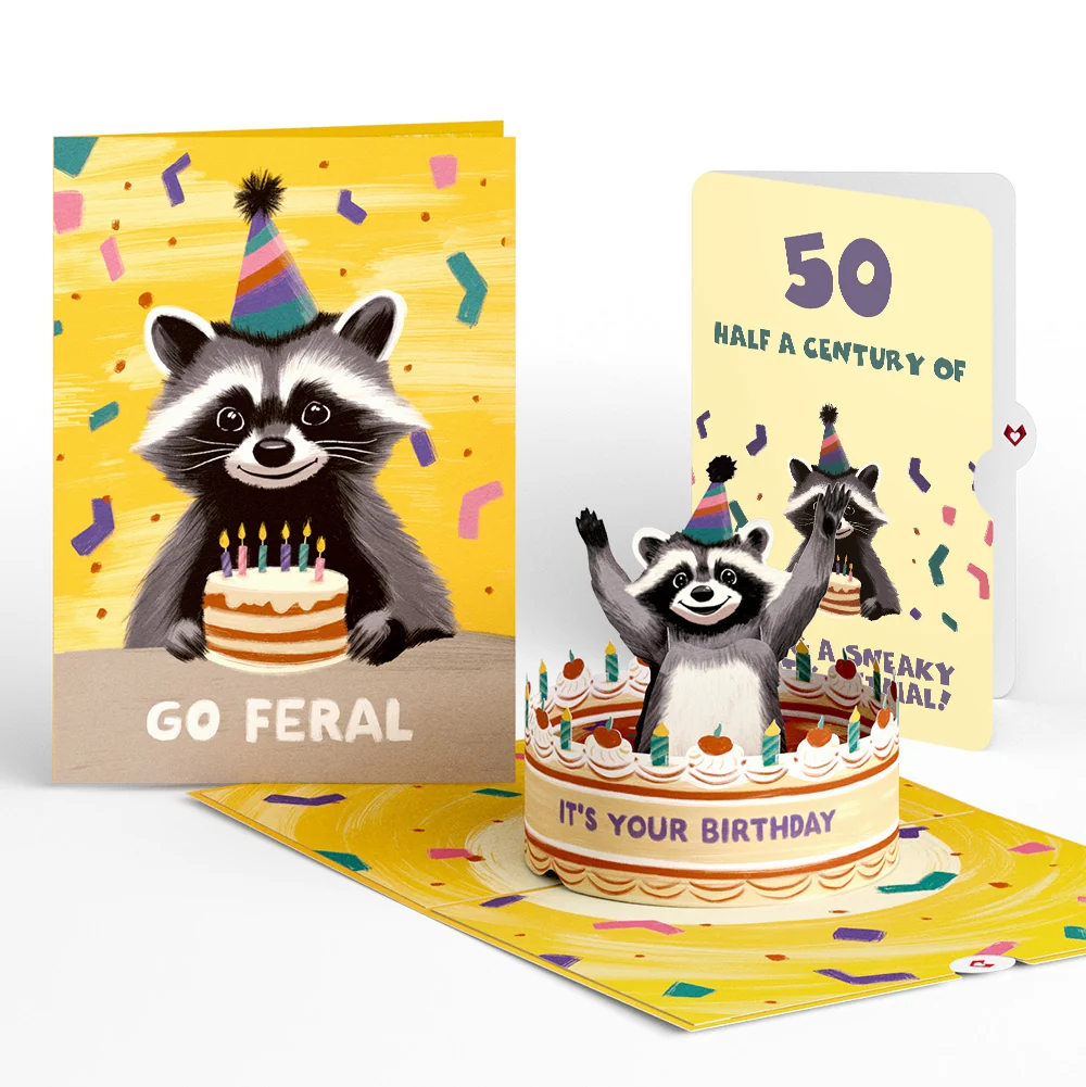 Lovepop Go Feral Raccoon 50th Birthday Pop-Up Card and Sentiment Set Candle