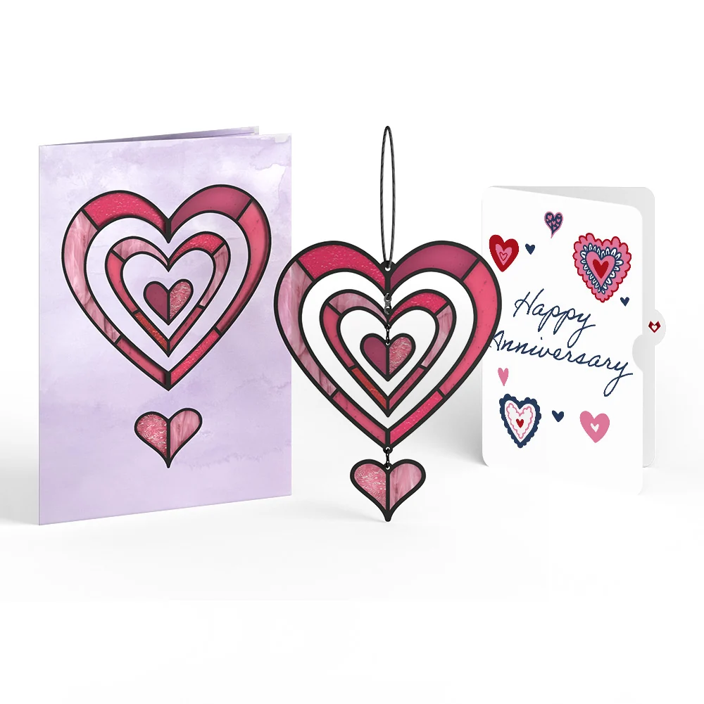 Lovepop Spinning Heart Anniversary Suncatcher Card and Sentiment Set Glass