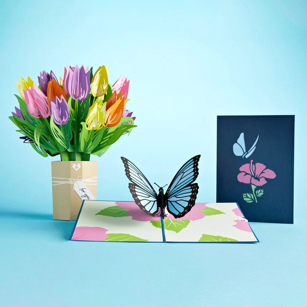 Lovepop Tulip & Blue Morpho Butterfly Bundle Vase