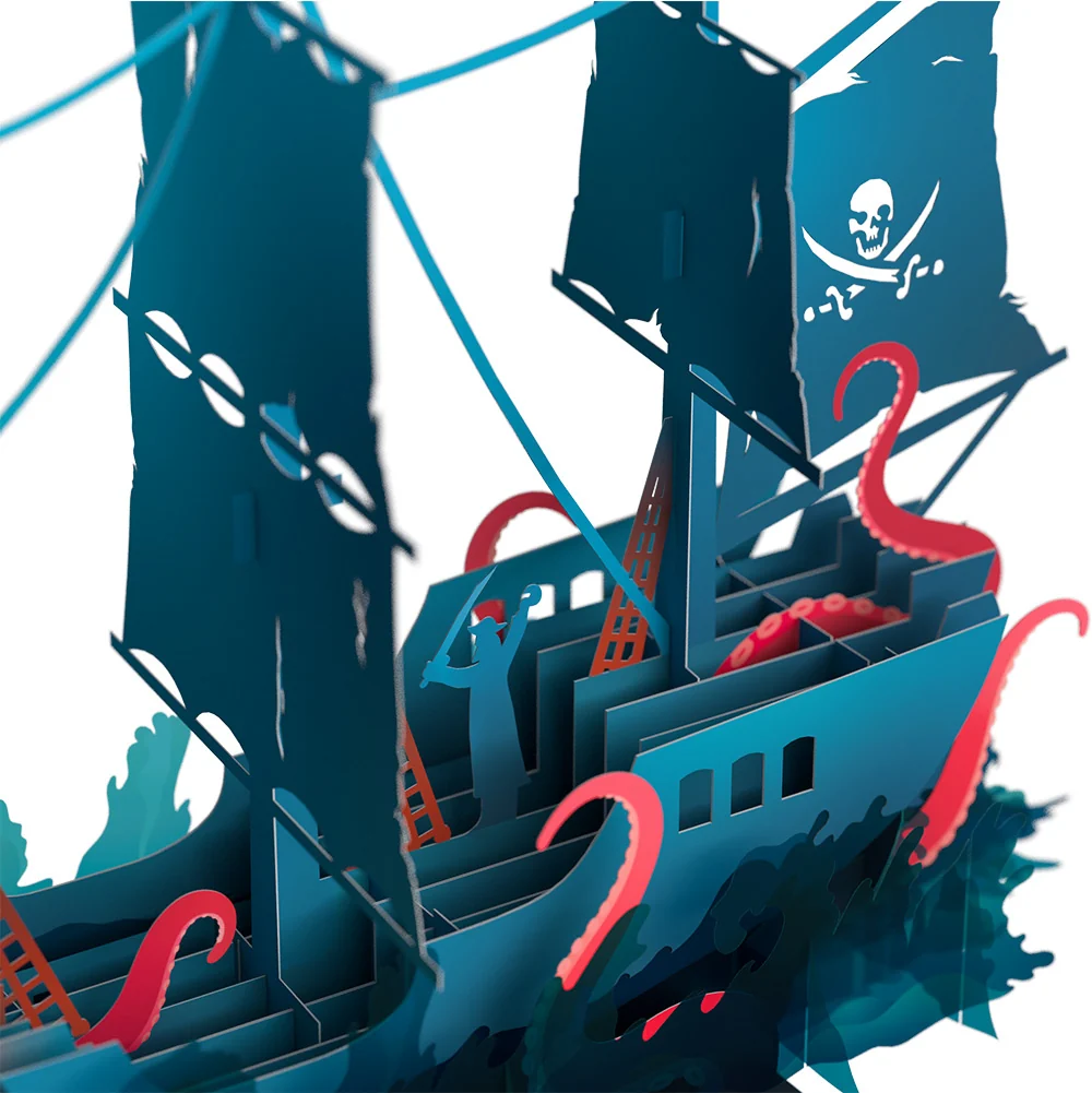 Lovepop Pirate Ship Thinking of You Unboxed Pop-Up Paper Sculpture and Sentiment Set - Image 3