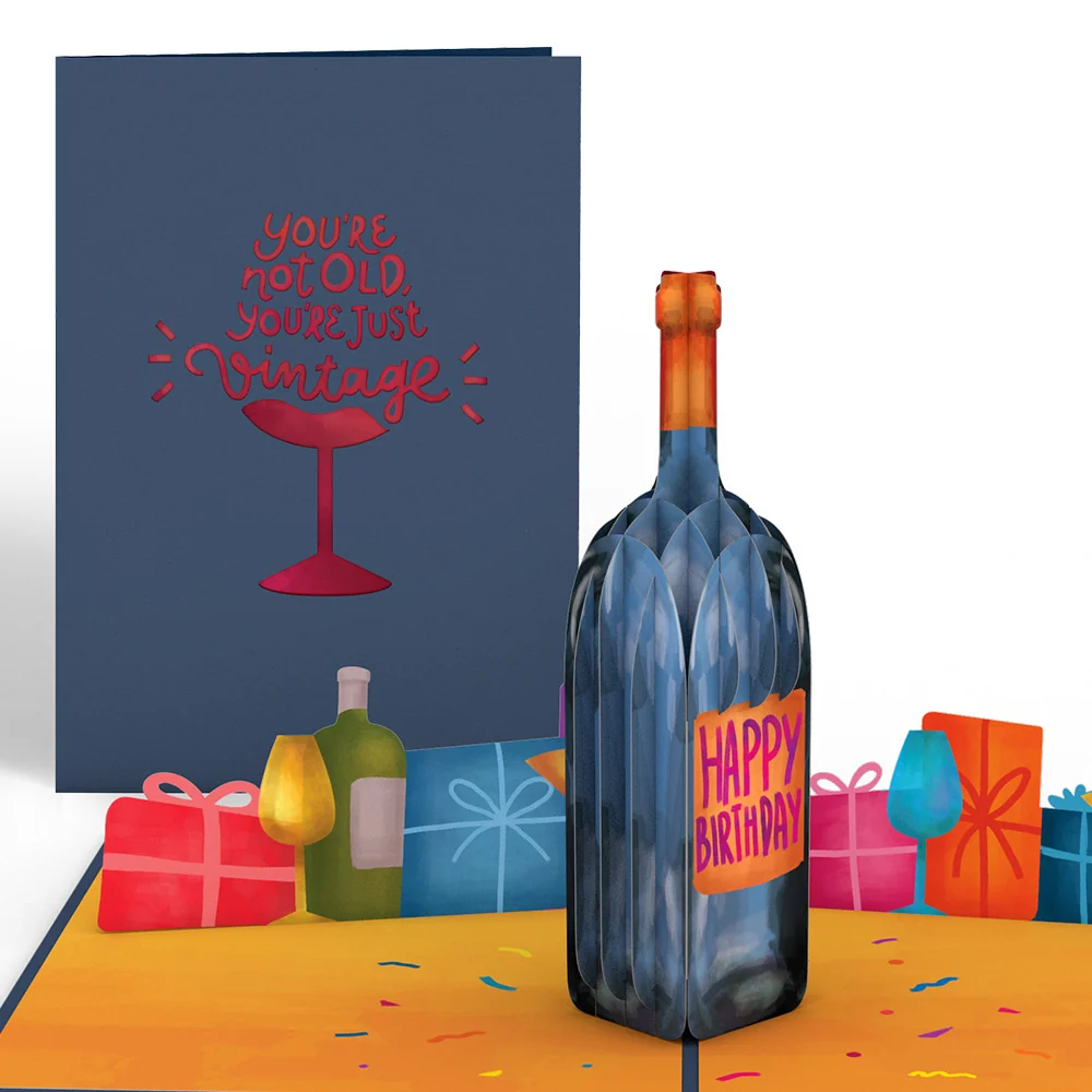 Lovepop Vintage Wine Birthday Pop-Up Card Glass