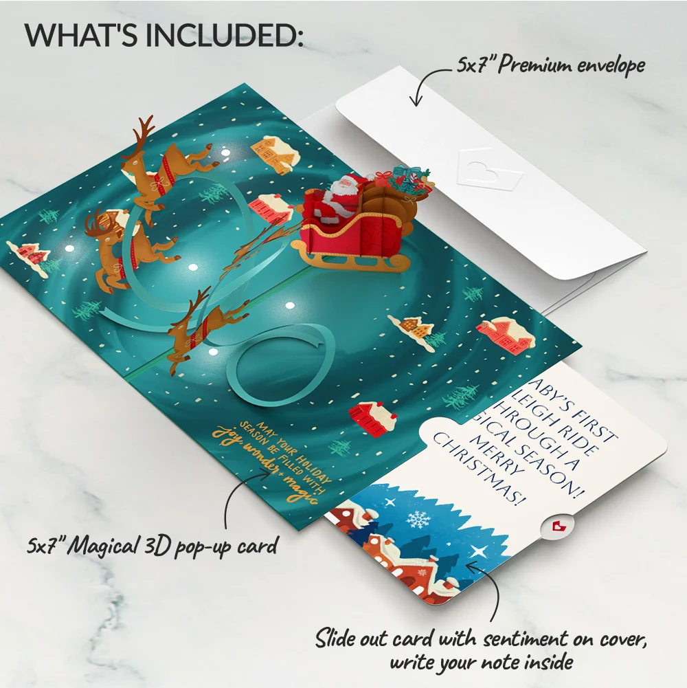 Lovepop Magic of Christmas Santa's Sleigh Light-Up Pop-Up Card and Snow Village Sentiment Set for Baby Cream - Image 2