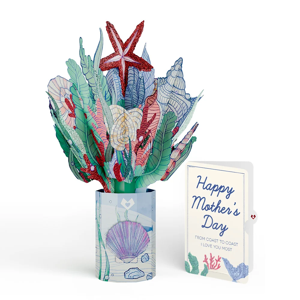 Lovepop Coastal Treasure Mother’s Day Glitter Bouquet and Sentiment Set for Mom Vase