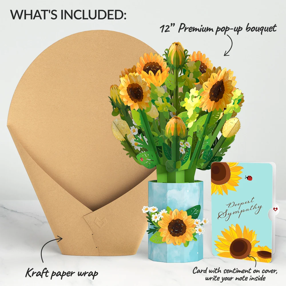 Lovepop Sunflower Blooms Sympathy Bouquet and Sentiment Set Vase - Image 2