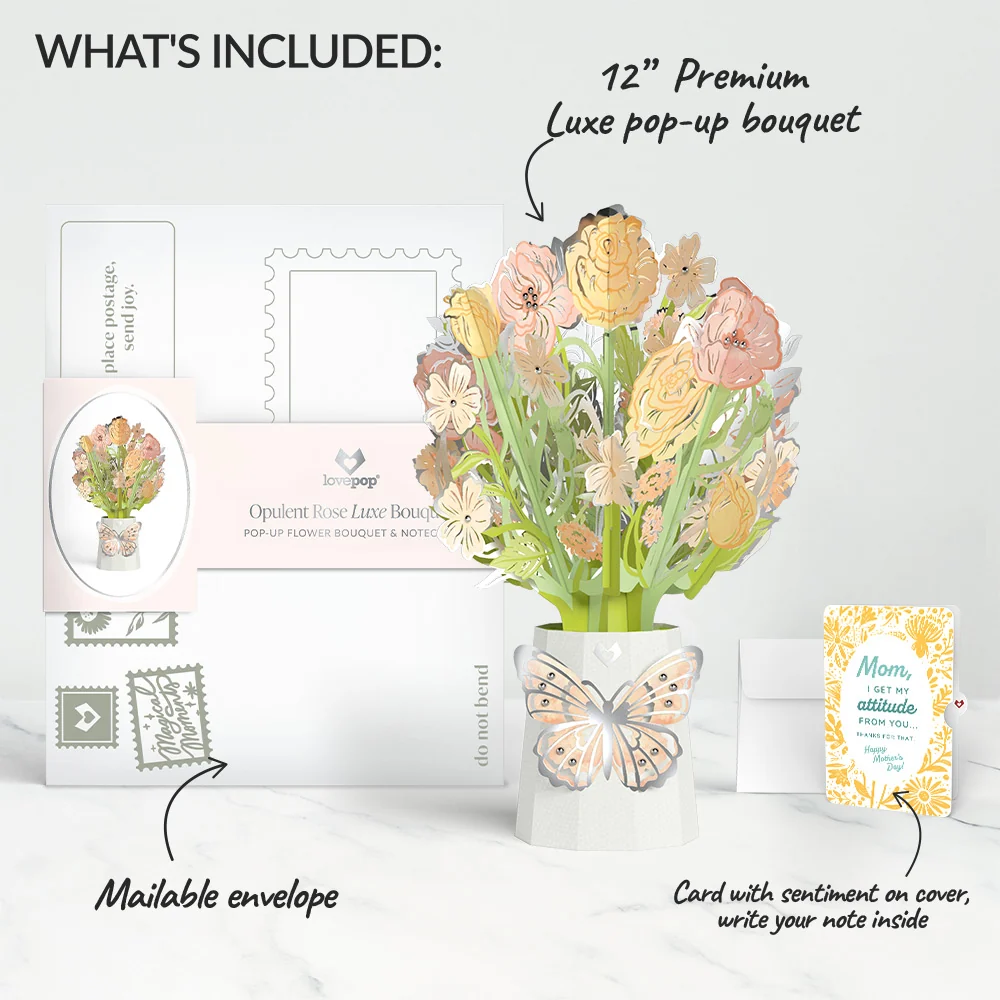 Lovepop Opulent Rose Mother’s Day Luxe Bouquet and Sentiment Set for Mom Vase - Image 2