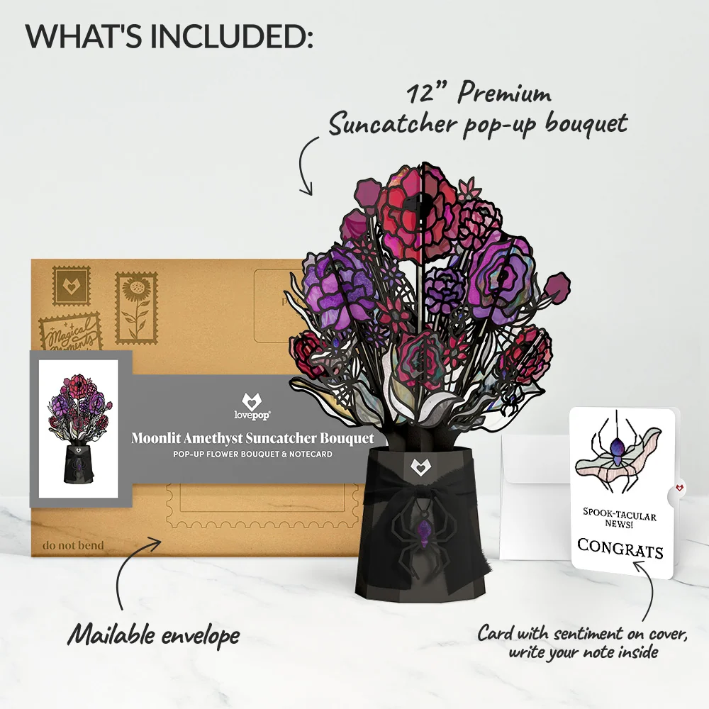 Lovepop Moonlit Amethyst Congratulations Suncatcher Bouquet and Sentiment Set Glass - Image 2