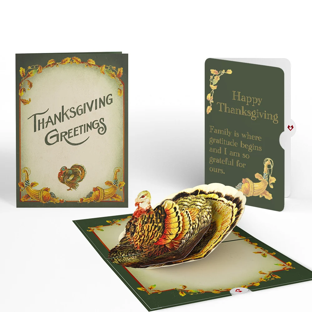 Lovepop Thanksgiving Greetings Vintage Turkey Pop-Up Card and Sentiment Set for Family