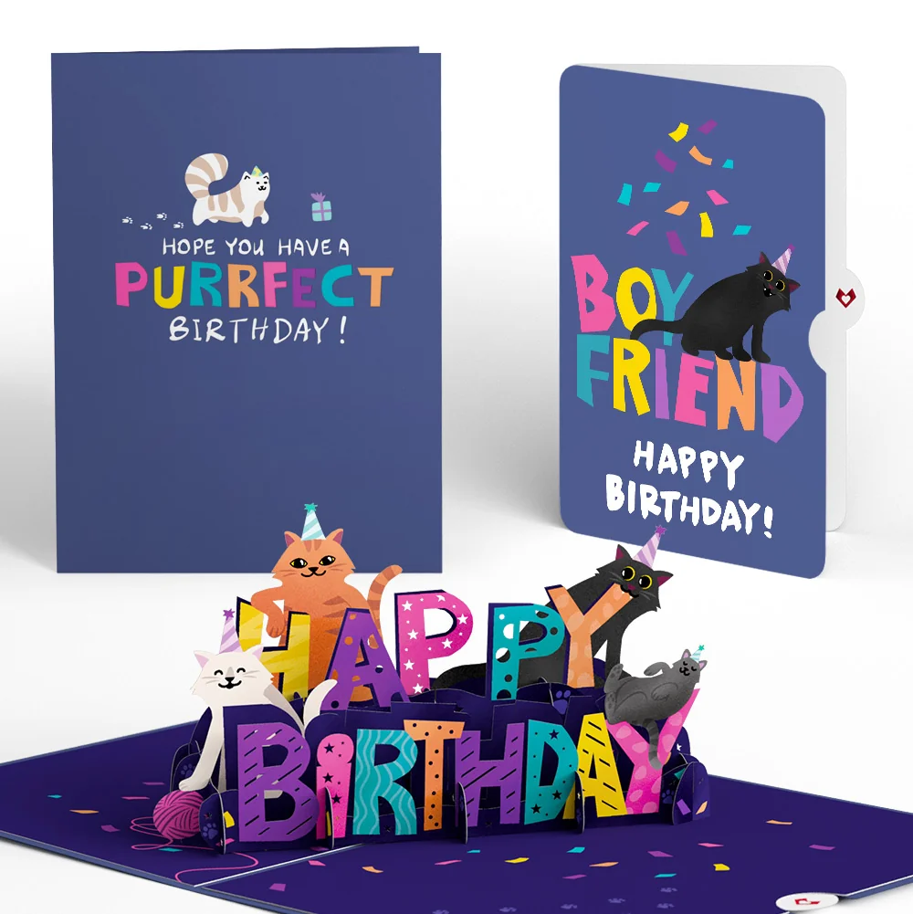 Lovepop Happy Birthday Cats Pop-Up Card and Sentiment Set for Boyfriend