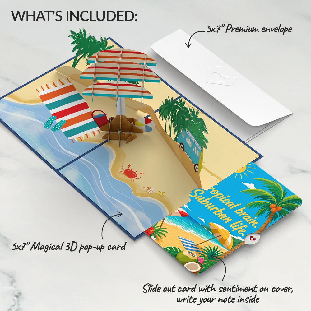 Lovepop Sandy Shores Birthday Pop-Up Card and Tropical Brain Sentiment Set Towel - Image 2