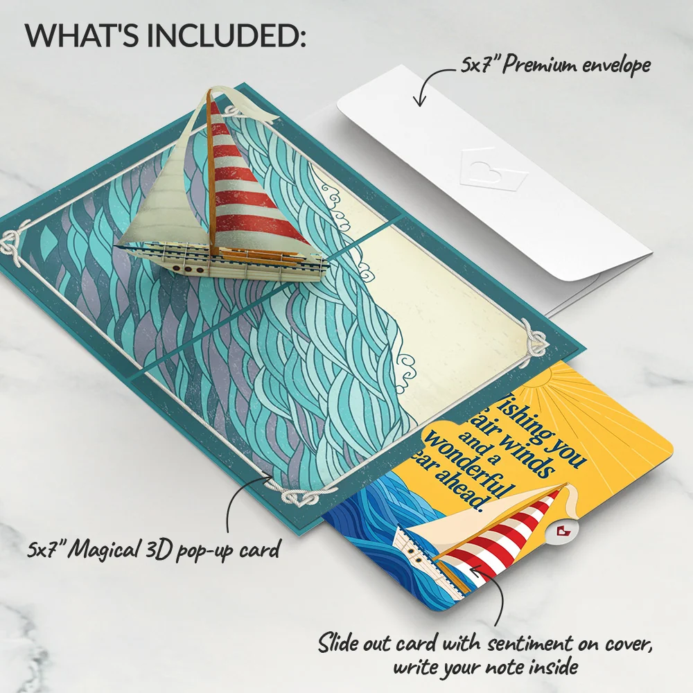 Lovepop Sailboat on the Horizon Birthday Pop-Up Card and Fair Winds Sentiment Set - Image 2