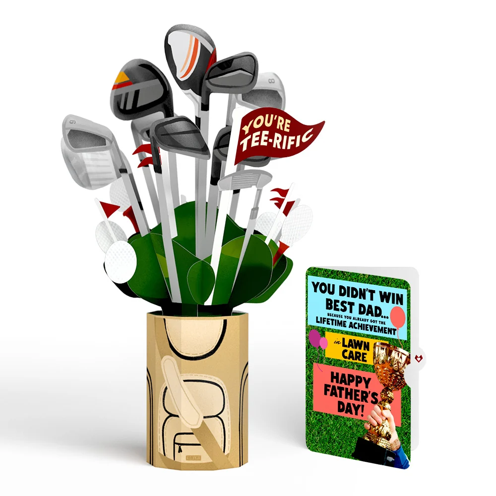 Lovepop Tee-rific Golf Father's Day Bouquet and Trophy Lawn Care Sentiment Set Bag