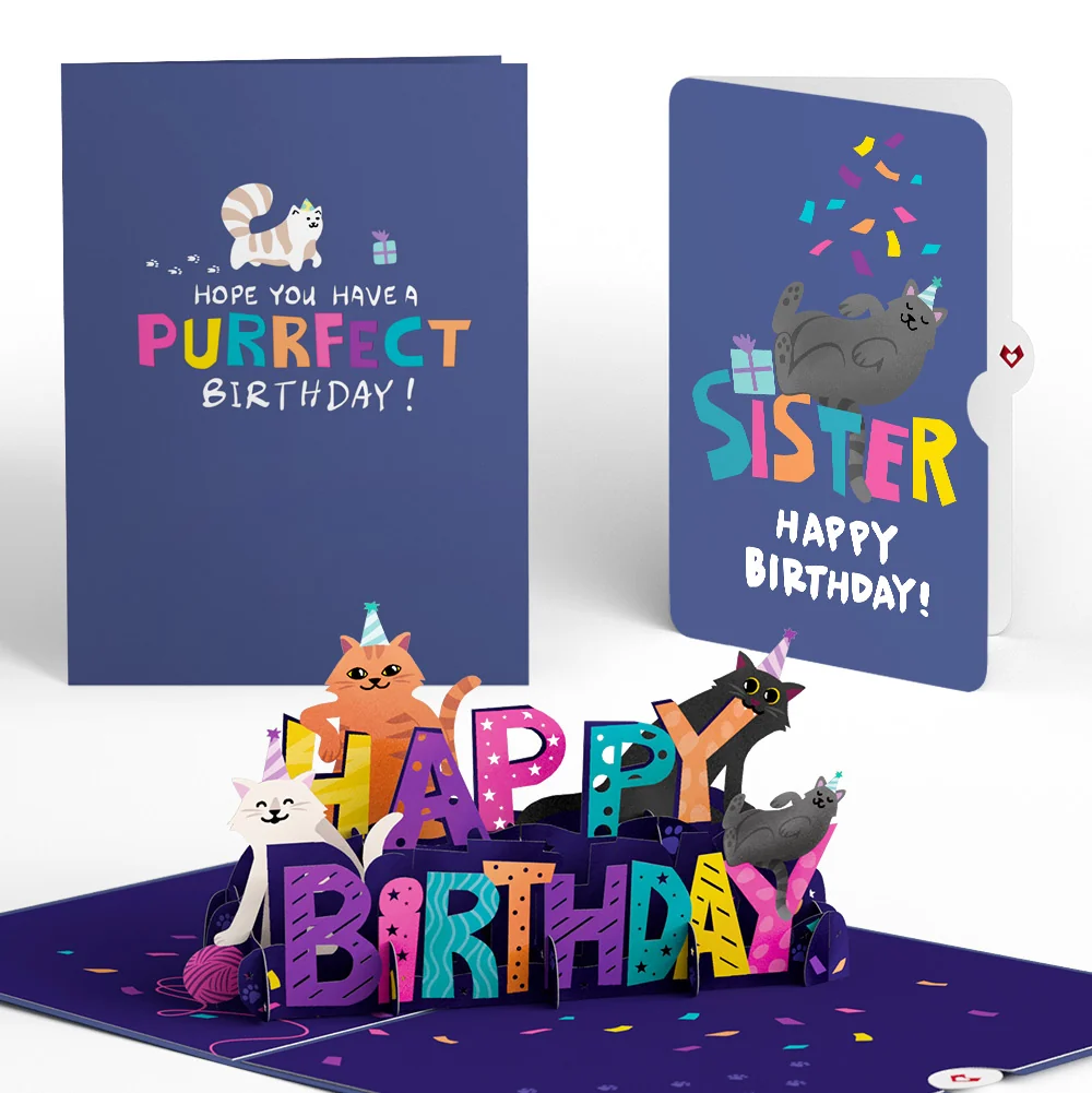 Lovepop Happy Birthday Cats Pop-Up Card and Sentiment Set for Sister