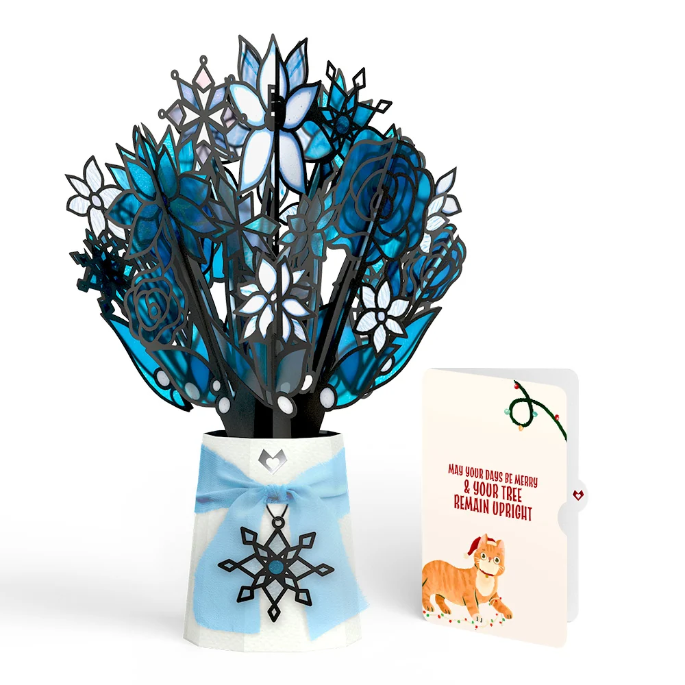 Lovepop Winter Starlight Suncatcher Bouquet and Funny Cat Christmas Sentiment Set Glass