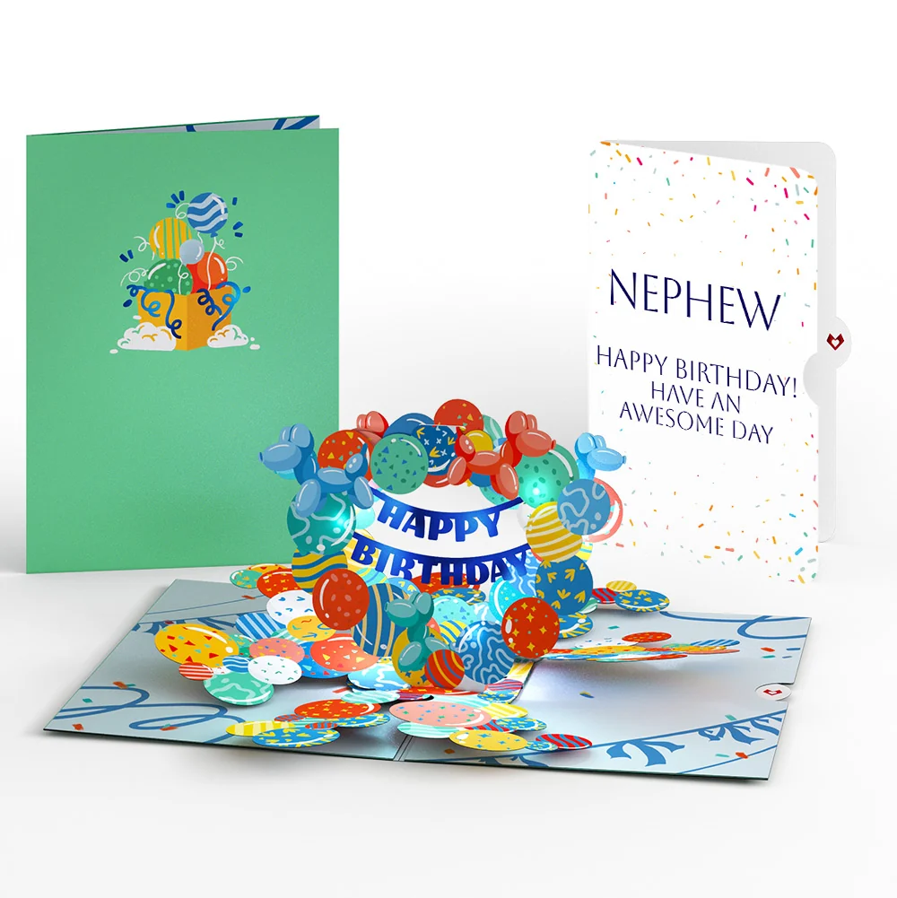 Lovepop Happy Birthday Balloons Music and Lights Pop-Up Card and Sentiment Set for Nephew
