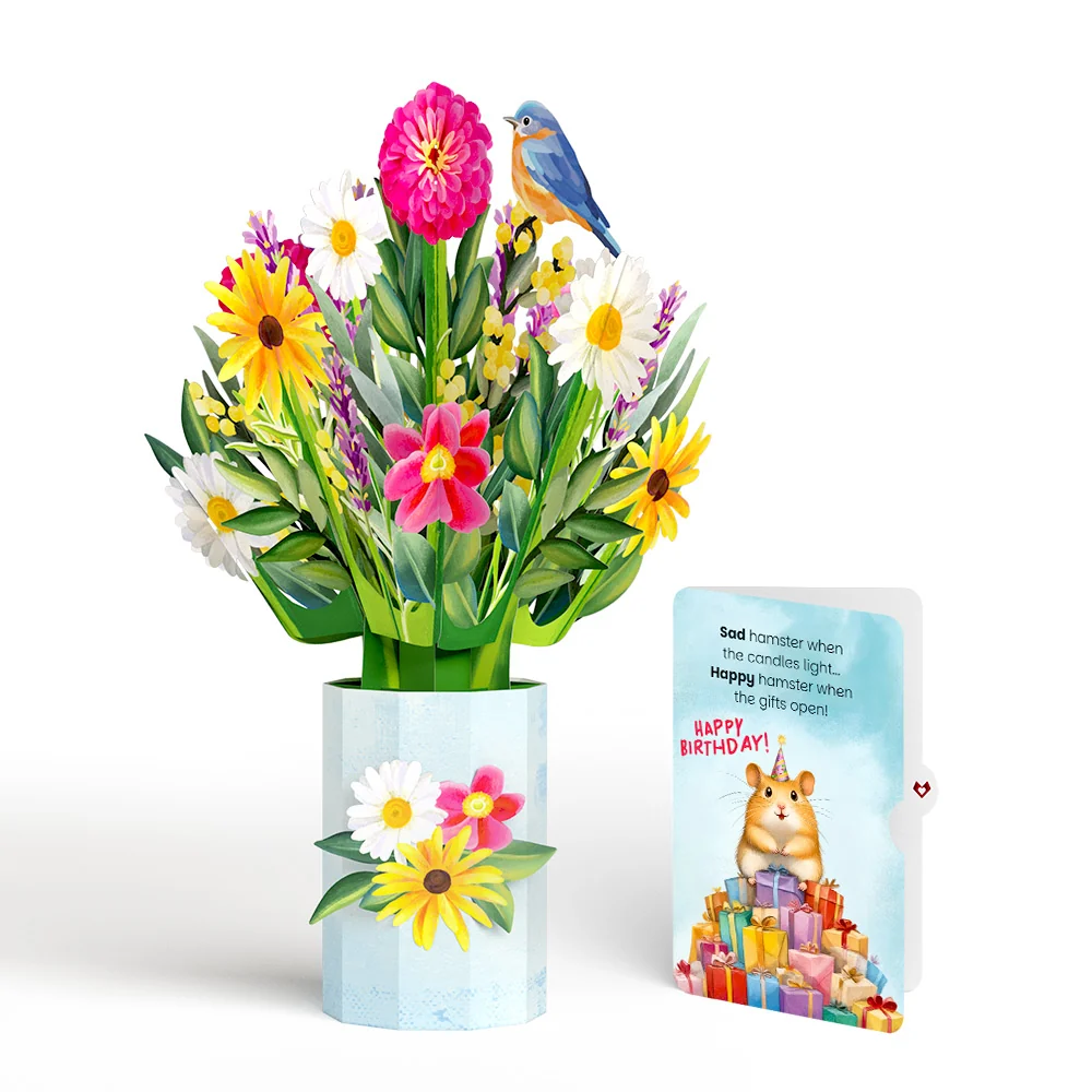 Lovepop Black-Eyed Susan Birthday Bouquet and Happy Hamster Sentiment Set Candle