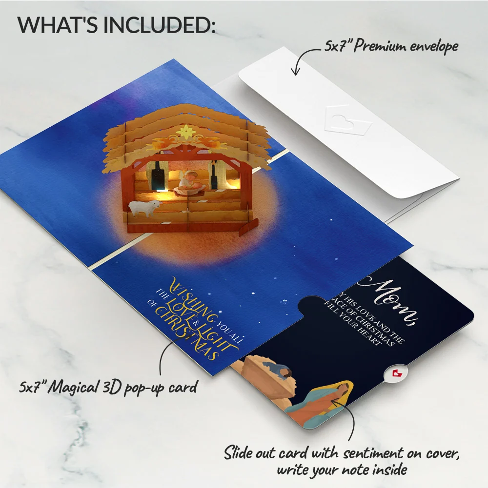 Lovepop A Child is Born Nativity Christmas Light-Up Pop-Up Card and Sentiment Set for Mom Cream - Image 2