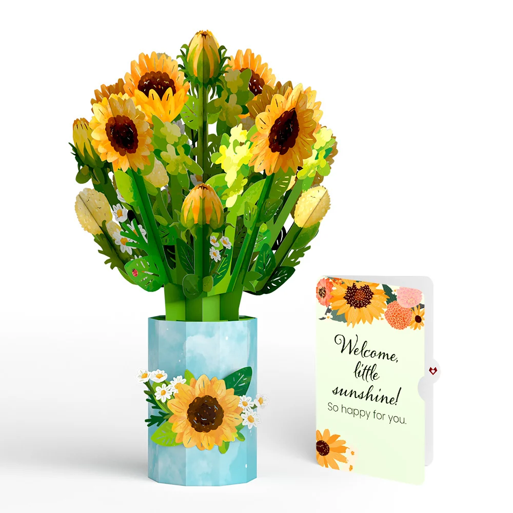 Lovepop Sunflower Blooms New Baby Bouquet and Sentiment Set Vase